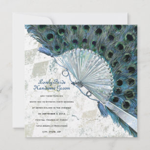 Invitación a casamiento con ventilador de pavo rea