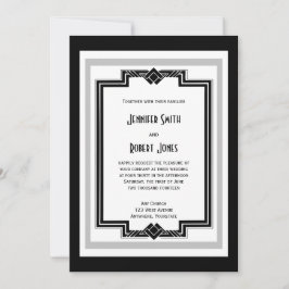 Invitación a casamiento de Art Deco de Plata Blanc