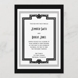 Invitación a casamiento de Art Deco de Plata Blanc