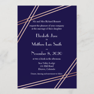 Invitación a casamiento de bandas de oro en rosa b