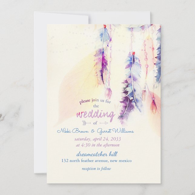 Invitación a casamiento de Boho Dreamcatcher (Anverso)