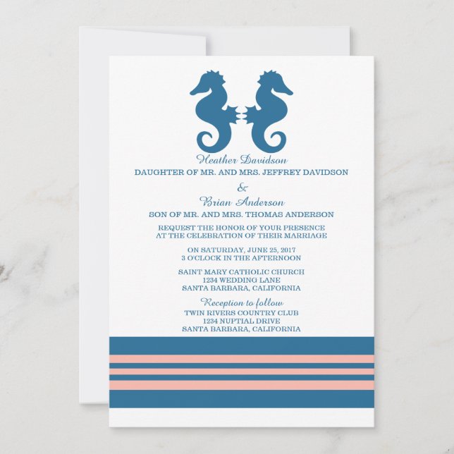 Invitación a casamiento de caballito de mar Náutic (Anverso)