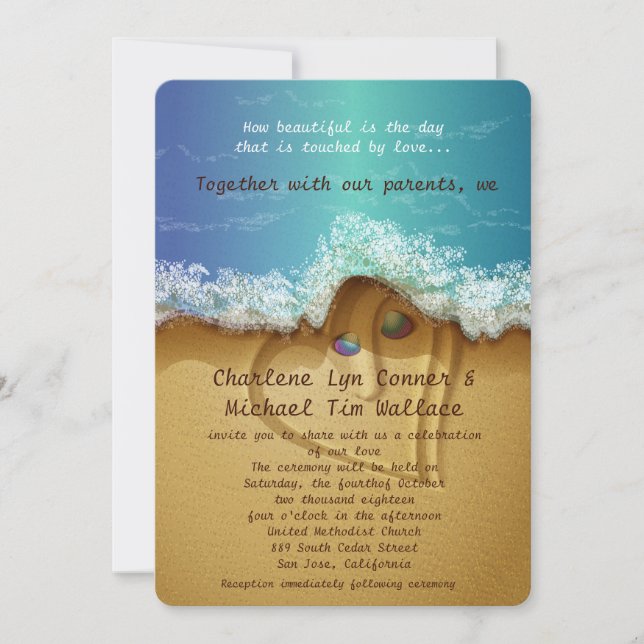 Invitación a casamiento de cascos de playa de 5" x (Anverso)