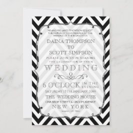 Invitación a casamiento de Chevron blanco y negro 