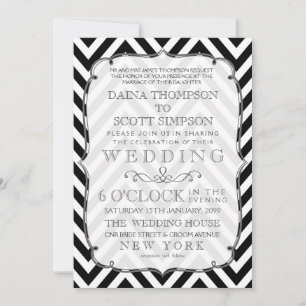 Invitación a casamiento de Chevron blanco y negro 
