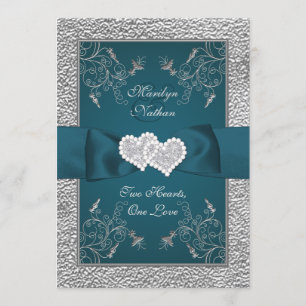 Invitación a casamiento de corazones Verde azulado