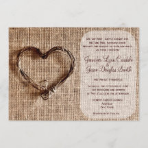 Invitación a casamiento de doble corazón de Burlap