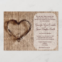 Invitación a casamiento de doble corazón de Burlap