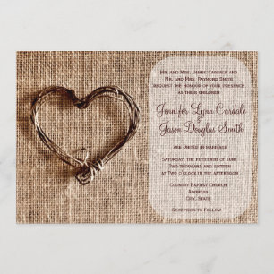 Invitación a casamiento de doble corazón de Burlap