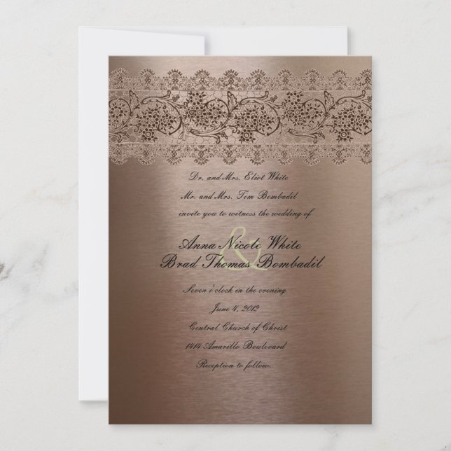 Invitación a casamiento de encaje rosado (Anverso)