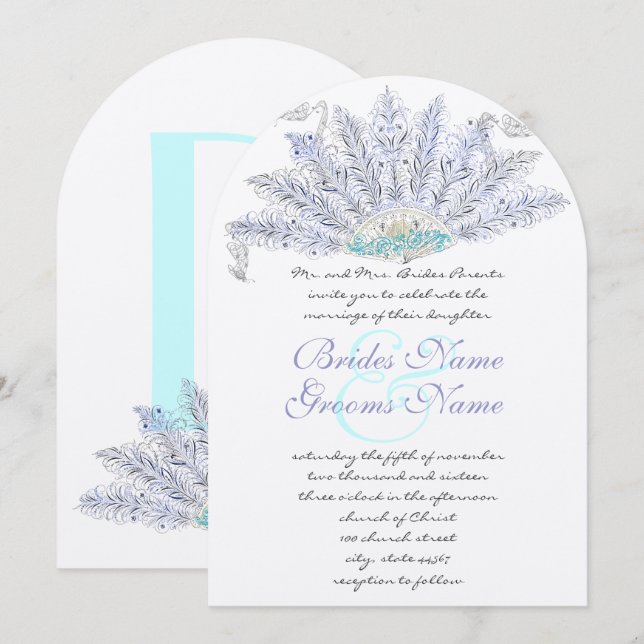 Invitación a casamiento de fanáticos de plumas de  (Anverso / Reverso)