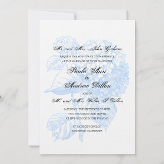 Invitación a casamiento de hidrangea azul