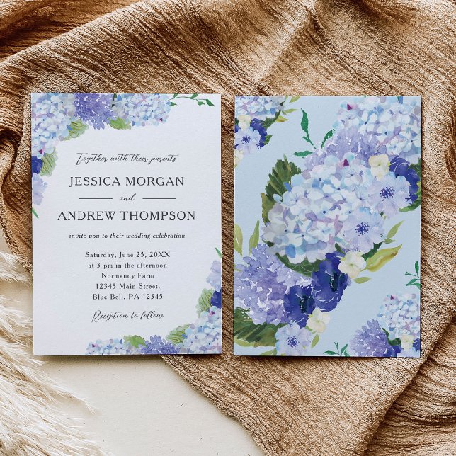 Invitación a casamiento de hidrangea azul (Subido por el creador)