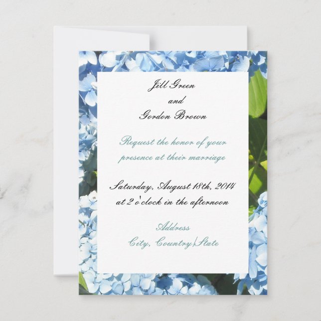 Invitación a casamiento de hidrangea azul (Anverso)