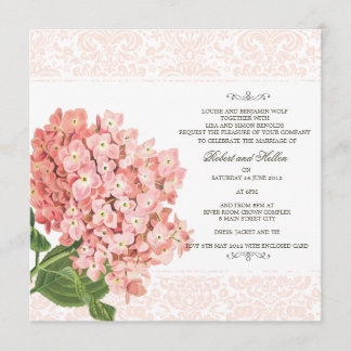 Invitación a casamiento de hidrángea rosada vintag