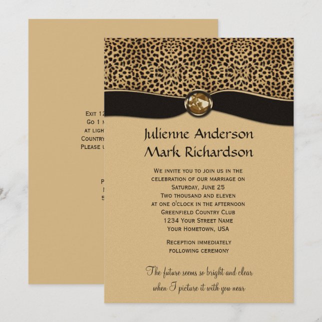 Invitación a casamiento de joyas de cinta de leopa (Anverso / Reverso)