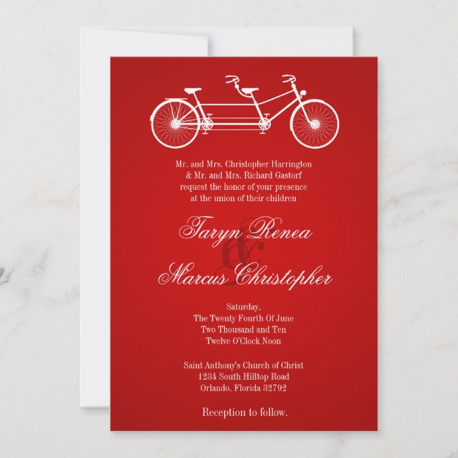Invitación a casamiento de lino antiguo en bicicle (Anverso)