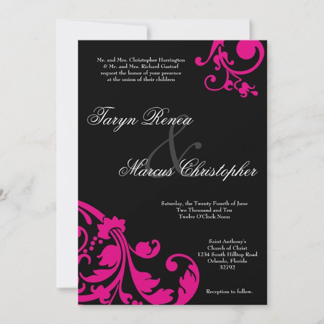 Invitación a casamiento de lino floral blanco rosa (Anverso)