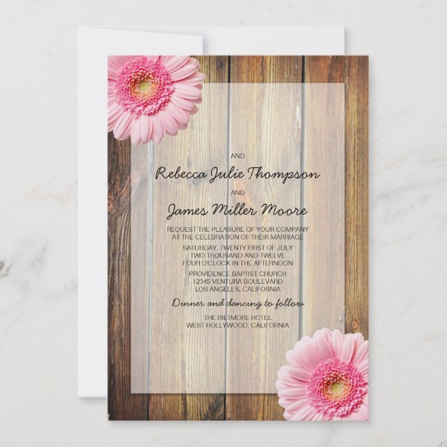 Invitación a casamiento de madera de marrón rosada (Anverso)