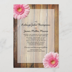 Invitación a casamiento de madera de marrón rosada