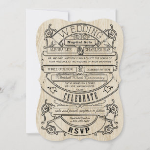 Invitación a casamiento de madera de tipografía mo