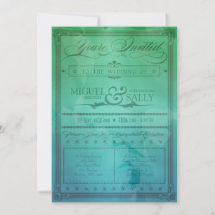 Invitación a casamiento de marea verde y azul del