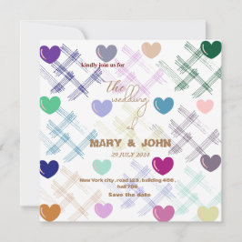 Invitación a casamiento de patrón de corazón color