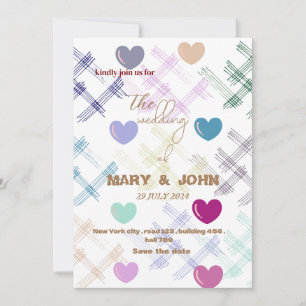 Invitación a casamiento de patrón de corazón color