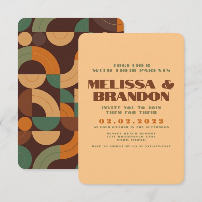 Invitación a casamiento de patrón de los años 70 r (Anverso / Reverso)
