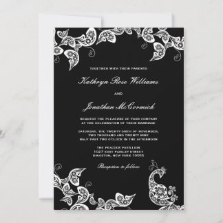 Invitación a casamiento de pavo real blanco con fl