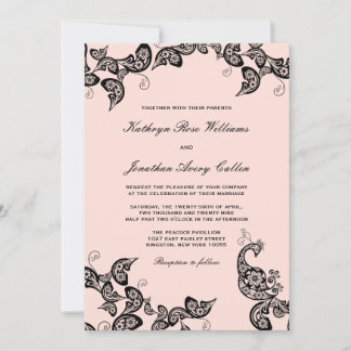 Invitación a casamiento de pavo real con flores de