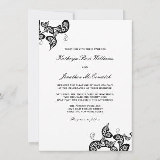 Invitación a casamiento de pavo real con flores de