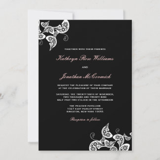 Invitación a casamiento de pavo real con flores de