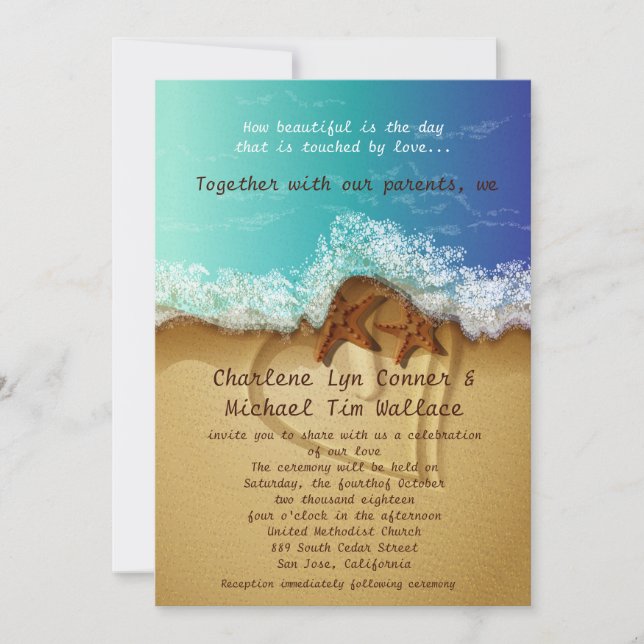 Invitación a casamiento de playa de 5" x 7" (Anverso)