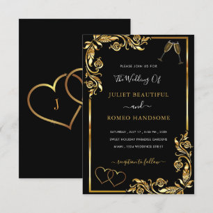 Invitación a casamiento de QR Code Gold Black Hear