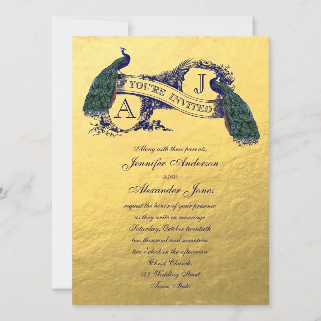 Invitación a casamiento de Relieve metalizado dora (Anverso)