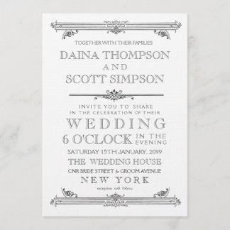 Invitación a casamiento de tipografía blanca y neg