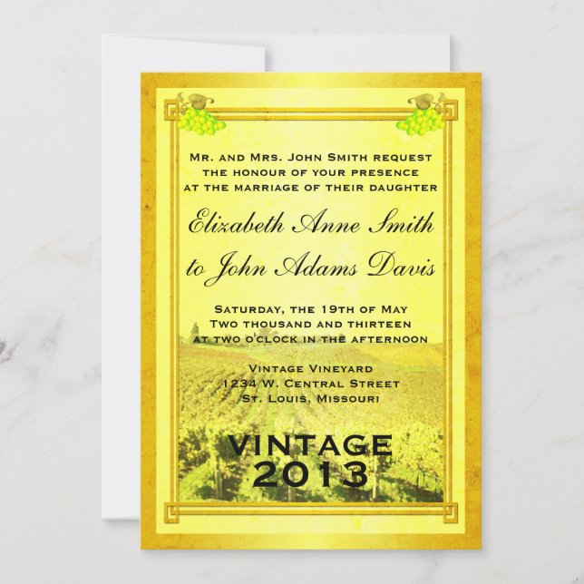 Invitación a casamiento de viñas blancas (Anverso)