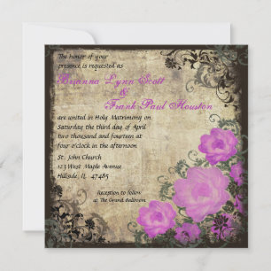 Invitación a casamiento de vintage de peonies rosa