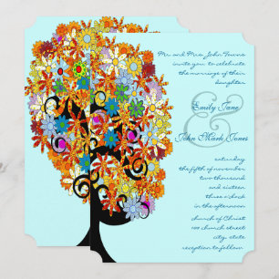 Invitación a casamiento en árbol de amor multicolo