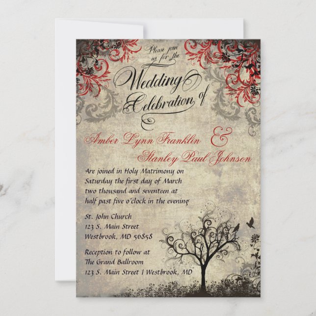 Invitación a casamiento en árbol de vintage (Anverso)