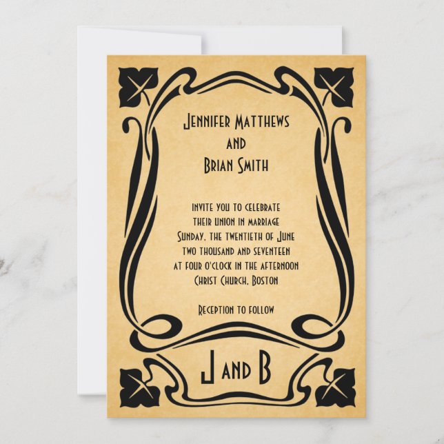 Invitación a casamiento en negro vintage (Anverso)
