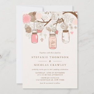 Invitación a casamiento floral de mason rosado vin