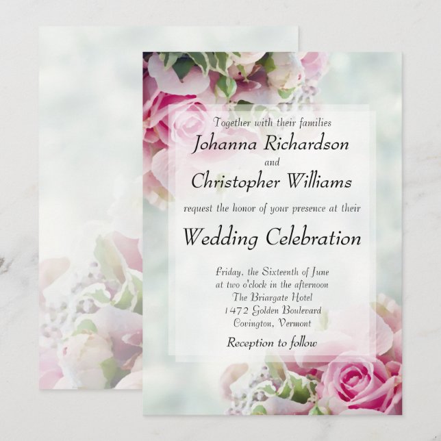 Invitación a casamiento floral de Moda de rosas ní (Anverso / Reverso)