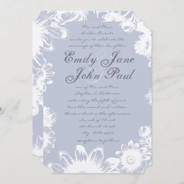 Invitación a casamiento floral vintage con lavanda (Anverso / Reverso)