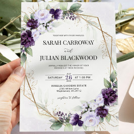 Invitación a casamiento geométrico morado de lavan