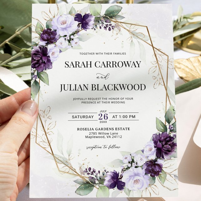 Invitación a casamiento geométrico morado de lavan (Subido por el creador)