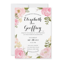 Invitación a casamiento moderno con flores rosadas