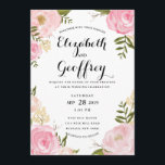 Invitación a casamiento moderno con flores rosadas<br><div class="desc">Estilo sofisticado de letra manuscrita, con tipografía de moda clásica. Invitación de bodas de moda. Algunos elementos de CreateTheCut.com. ***NOTA: sólo estilo de ilustraciones dibujados a mano. Las flores se imprimirán y no se dibujarán a mano. Si cambia el tipo de letra o el tamaño del tipo de letra, puede...</div>