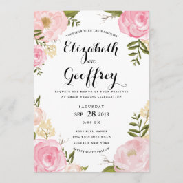 Invitación a casamiento moderno con flores rosadas